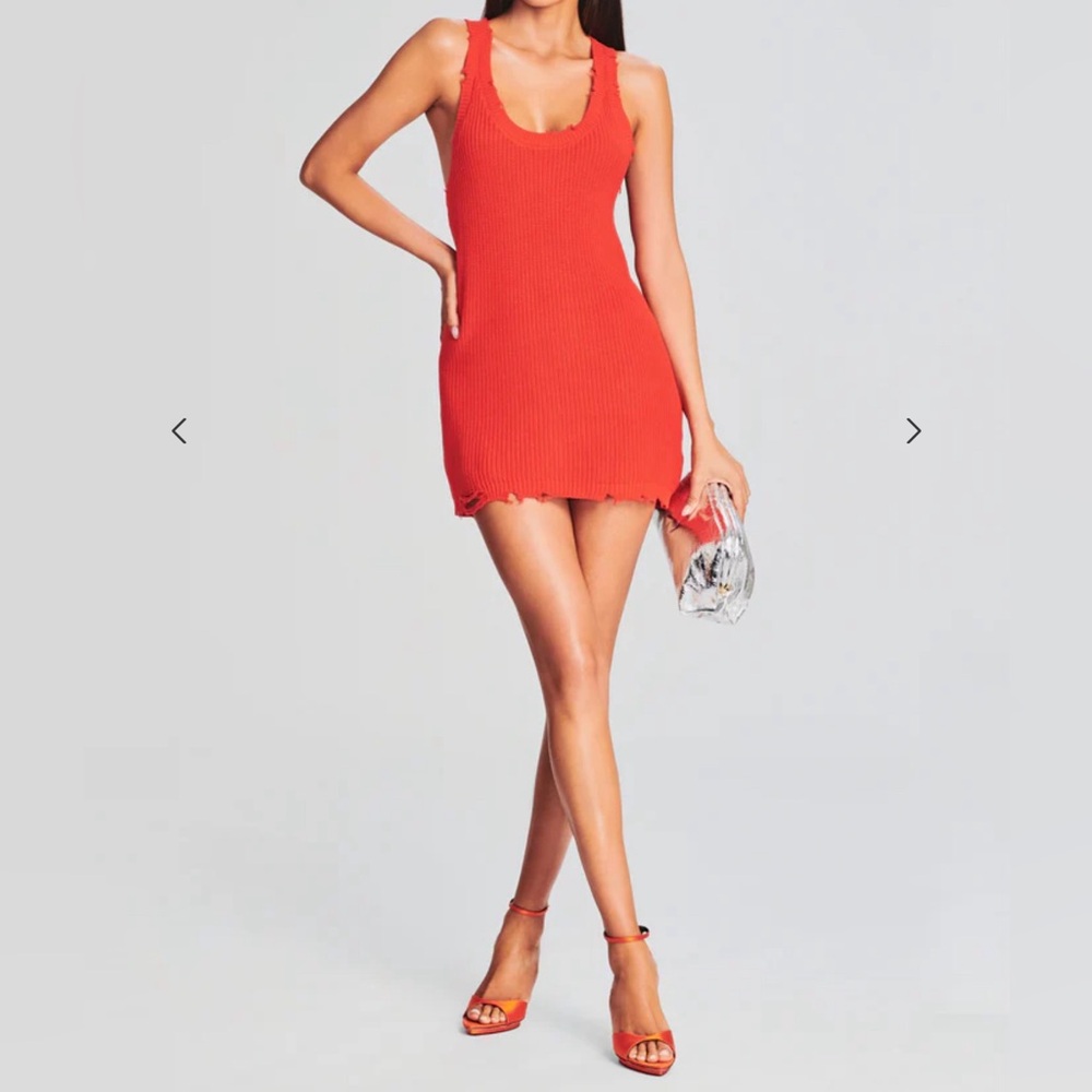 SER.O.YA Yonit distressed ribbed knit mini dress in blood orange
